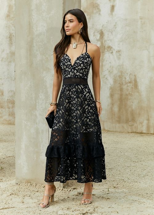 Vestido Midi Renda Floral