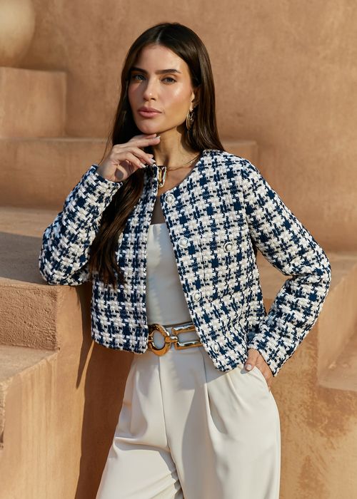 Blazer Tweed Lã Estampado