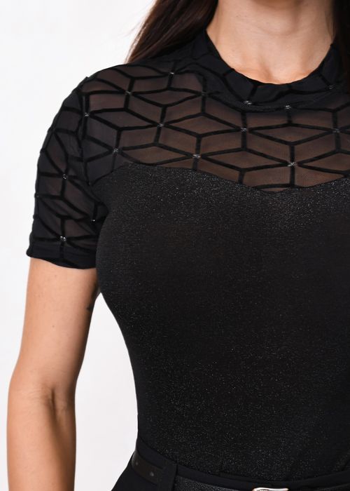 Body Manga Curta Detalhe Tule