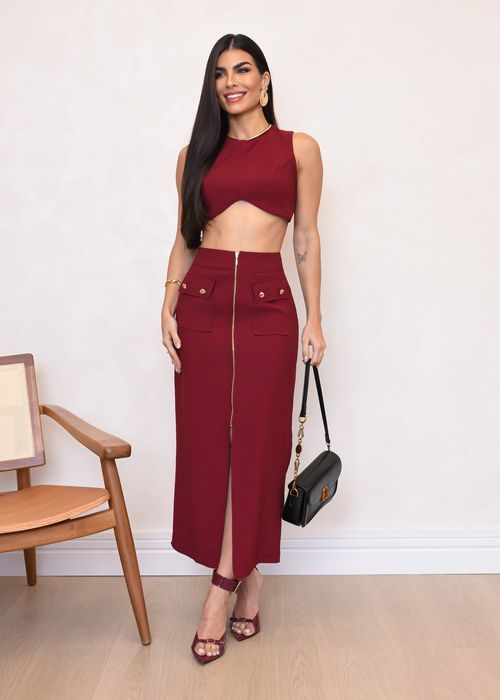 Saia Midi Ziper Frontal