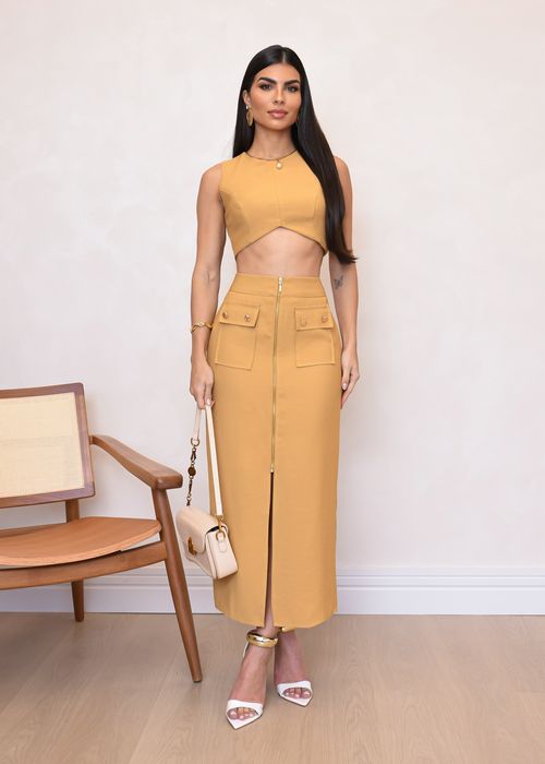 Saia Midi Ziper Frontal