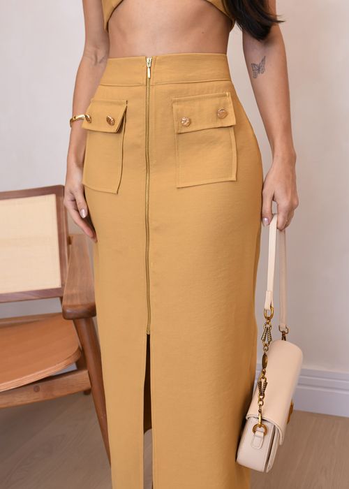 Saia Midi Ziper Frontal