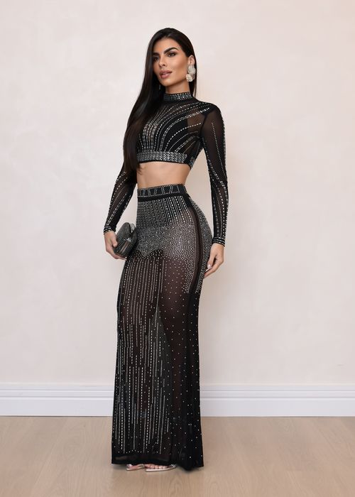 Conjunto Cropped c/ Saia Longa Tule Curves