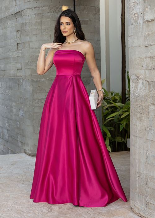 Vestido Longo Strapless Fenda Glossy