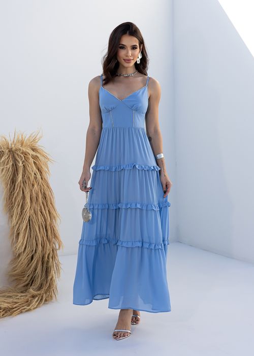Vestido Longo Casual Chic Alça Fina c/ Strass