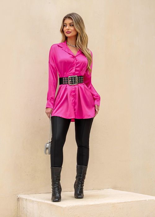 Camisa Manga Longa Acinturada c/ Botões Frontal