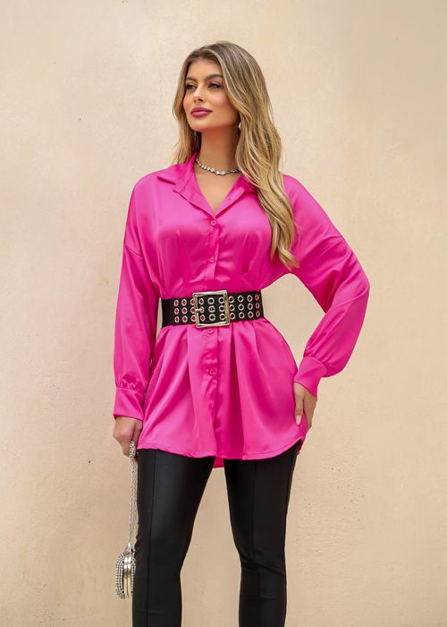 Camisa Manga Longa Acinturada c/ Botões Frontal