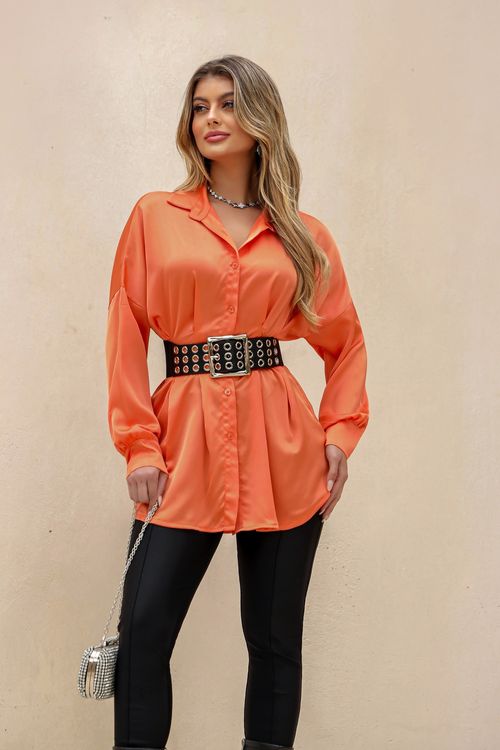 Camisa Manga Longa Acinturada c/ Botões Frontal