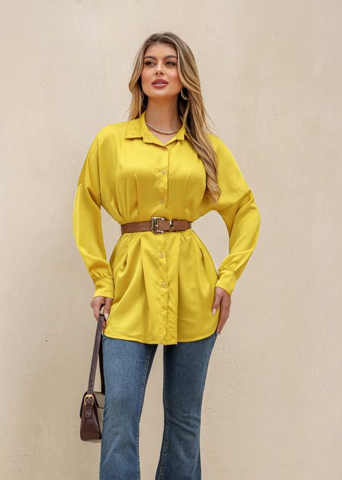 Camisa Manga Longa Acinturada c/ Botões Frontal