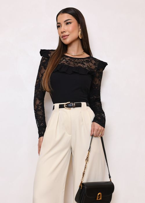Blusa Manga Longa Renda Floral