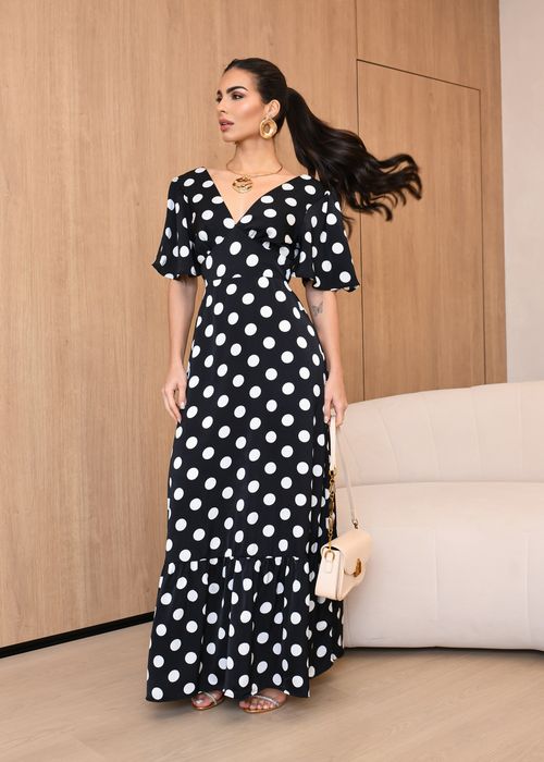 Vestido Longo Casual Poá c/ Amarração