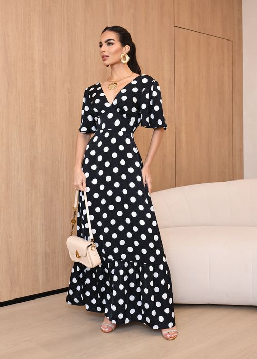 Vestido Longo Casual Poá c/ Amarração