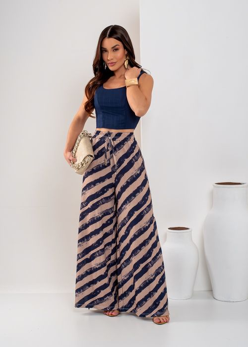 Conjunto Cropped Regata/ Wide Leg Fenda Listrado