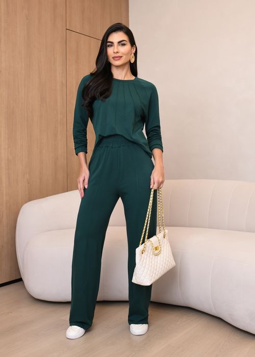 Conjunto Moletinho Blusa c/ Nervuras/ Calça c/ Bolsos Frontais