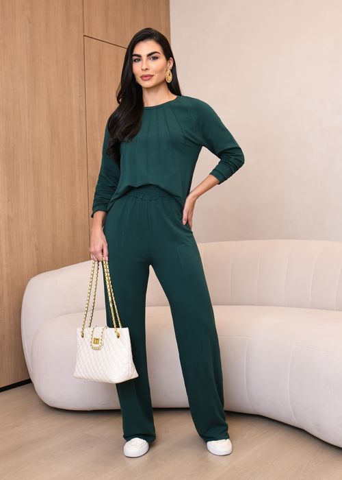 Conjunto Moletinho Blusa c/ Nervuras/ Calça c/ Bolsos Frontais