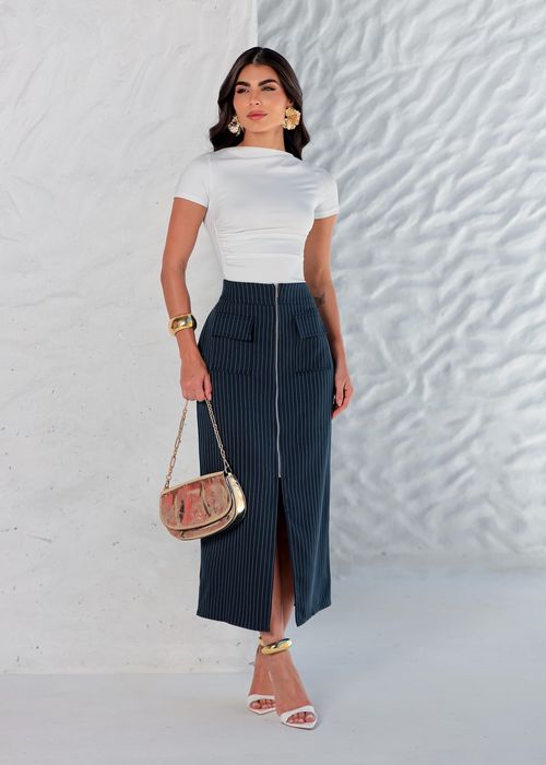 Saia Midi Clássica Risca de Giz