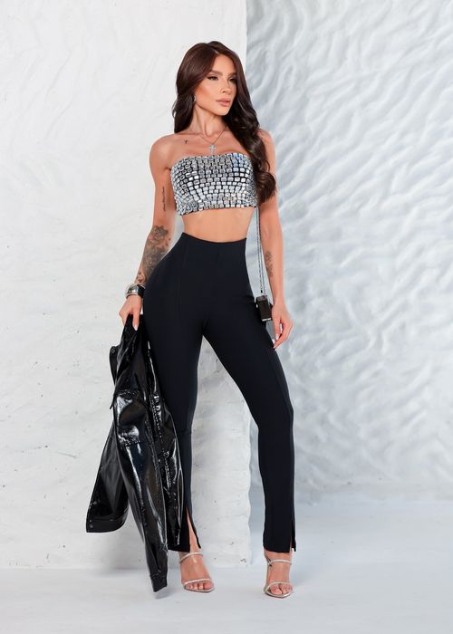 Calça Flare Poliamida c/ Fenda na Barra