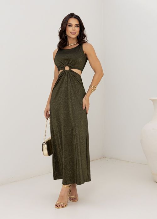 Vestido Longo de Lurex c/ Recorte Vazado