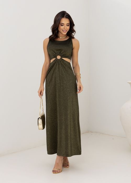 Vestido Longo de Lurex c/ Recorte Vazado