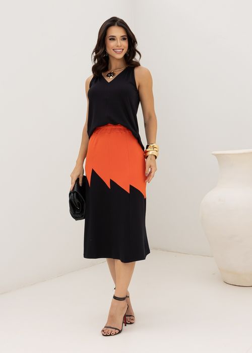 Conjunto Blusa Regata/ Saia Midi Evasê