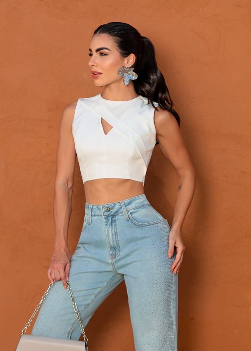 Cropped Regata c/ Recorte Transpassado