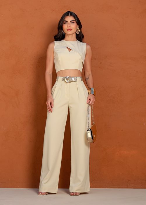 Calça Alfaiataria Pantalona c/ Bolso e Pregas Frontais