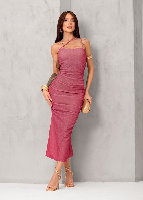 Vestido Midi Lurex c/ Drapeado Lateral