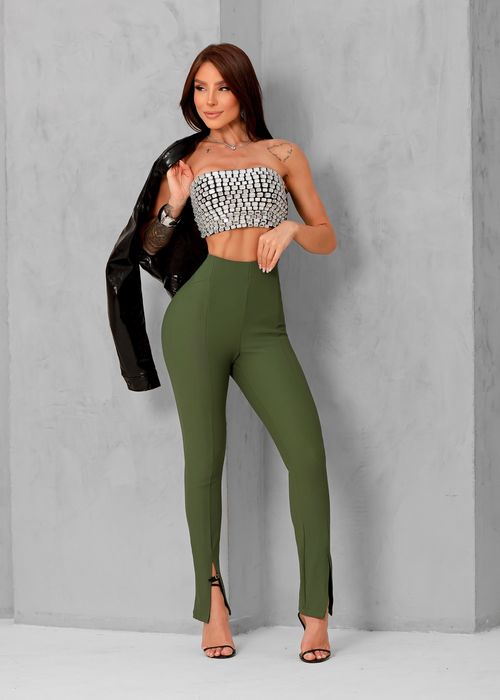 Calça Flare Poliamida c/ Fenda na Barra