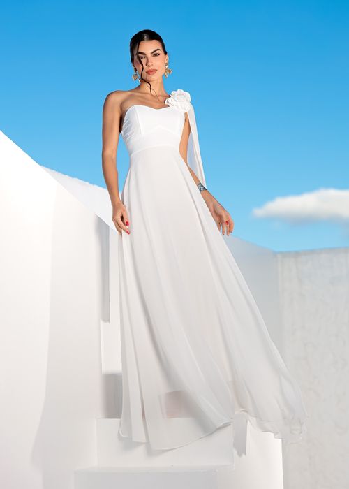 Vestido Longo Musseline Nula Manga c/ Detalhe Floral