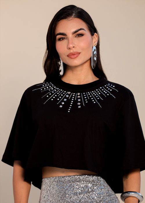 Camiseta Cropped Amplo Aplicações Sunburst