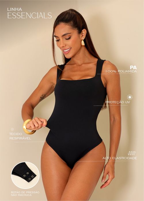 Body Basic Regata Decote Quadrado Poliamida Premium Preto