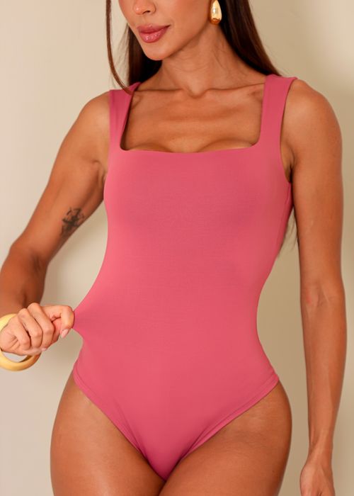 Body Basic Regata Decote Quadrado Poliamida Premium Rosa Queimado