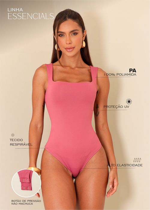 Body Basic Regata Decote Quadrado Poliamida Premium Rosa Queimado