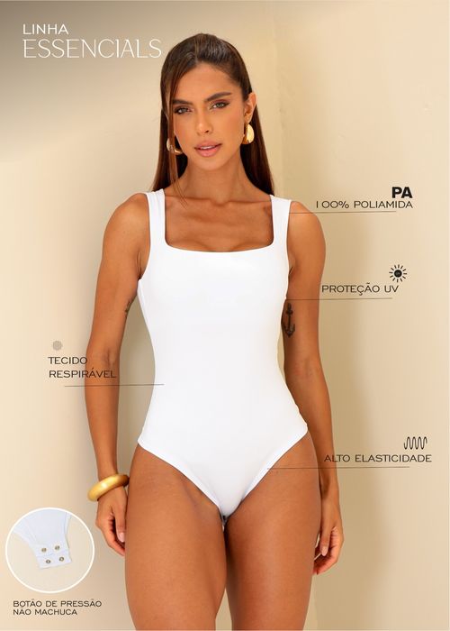 Body Basic Regata Decote Quadrado Poliamida Premium Branco