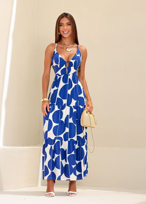 Vestido Longo Estampado Tropically Azul