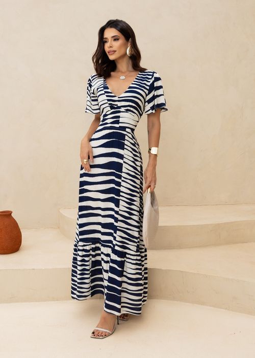 Vestido Longo Estampado Veraneio Azul