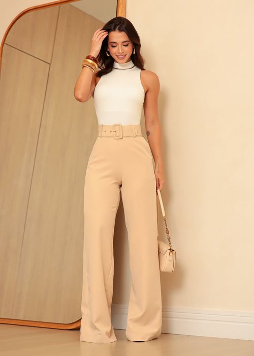 Calça Pantalona c/ Cinto Fivela Quadrada