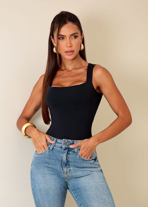 Body Basic Regata Decote Quadrado Poliamida Premium Preto