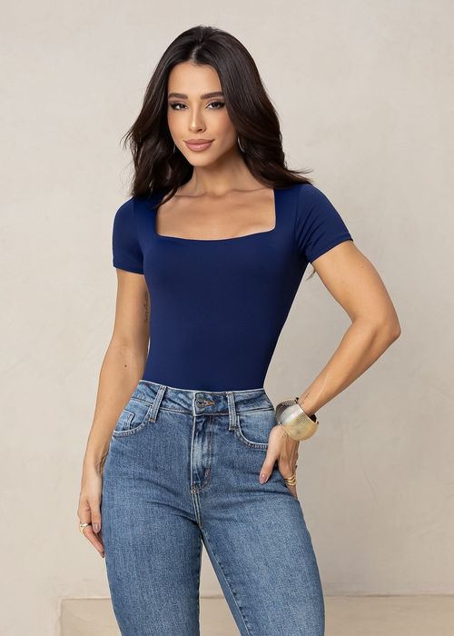Body Basic Decote Quadrado Poliamida Premium Azul Marinho