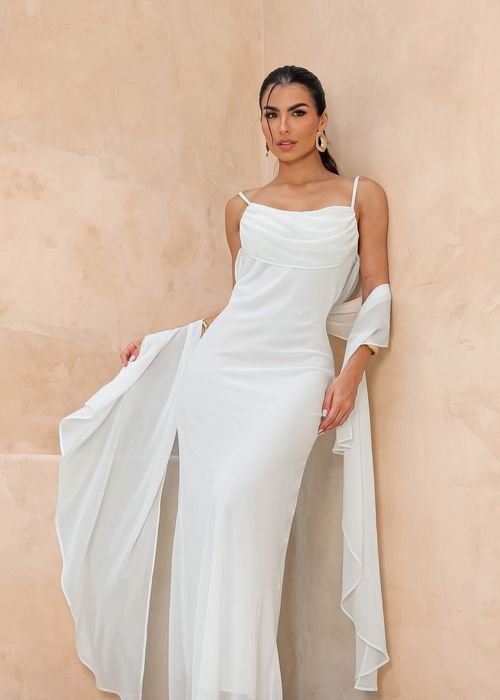 Vestido Fluído c/ Decote Meia Taça Off White