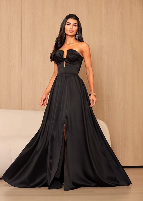 Vestido Longo de Festa Strapless Estruturado Preto