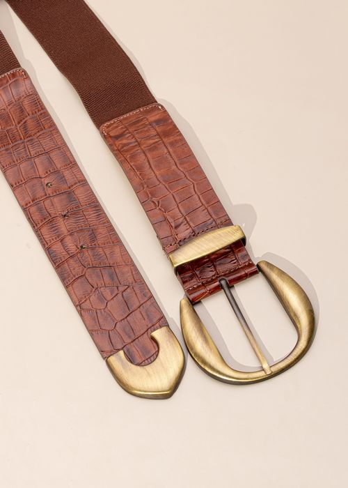 Cinto Elastex Croco Fivela Vintage Dourada