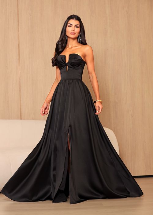 Vestido Longo de Festa Strapless Estruturado Preto