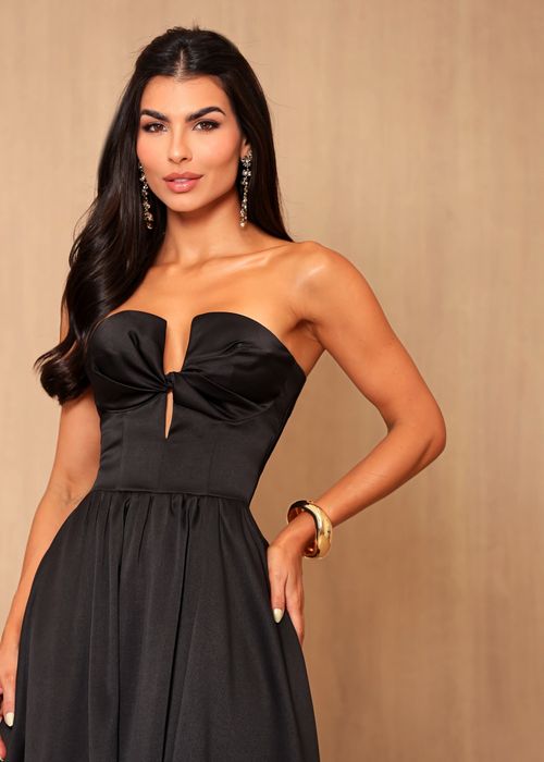 Vestido Longo de Festa Strapless Estruturado Preto