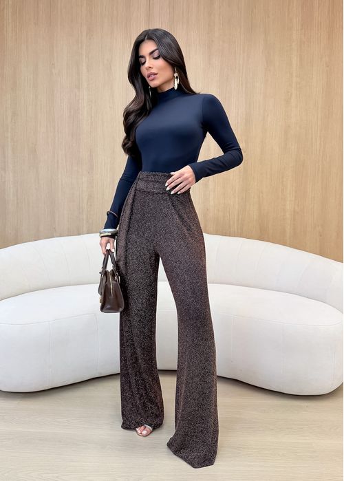 Calça Pantalona c/ Faixa Malha Sparkle