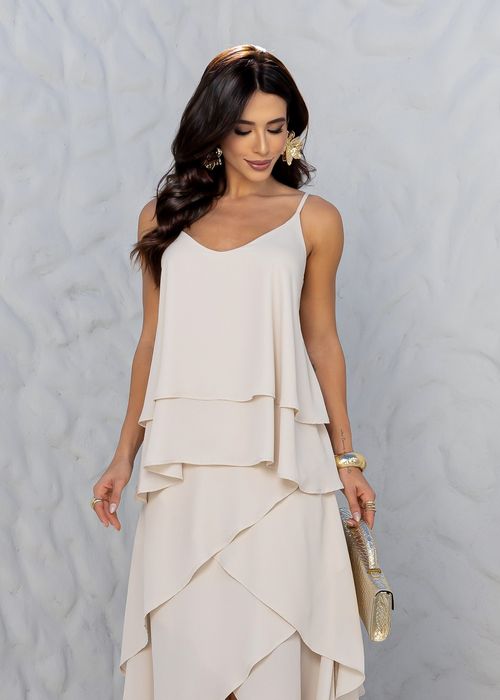 Blusa c/ Cinto Fluida e Babados Areia