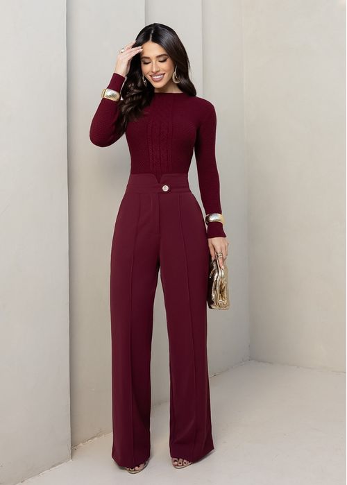 Calça Alfaiataria Signature Premium Cós Esculpido Marsala