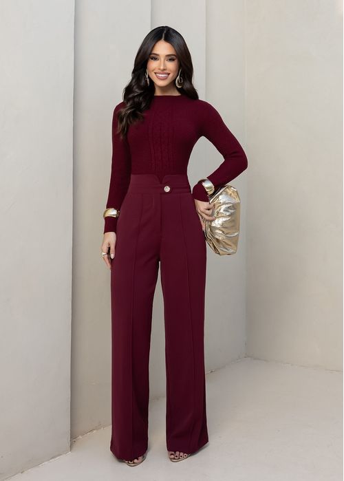 Calça Alfaiataria Signature Premium Cós Esculpido Marsala