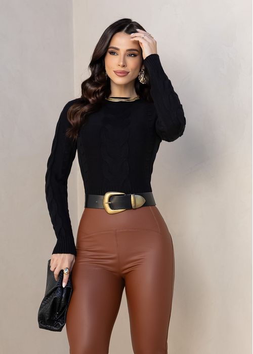 Suéter Tricot Trança Soft Preto