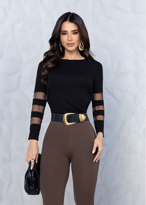 Blusa Manga Longa Detalhe Tule